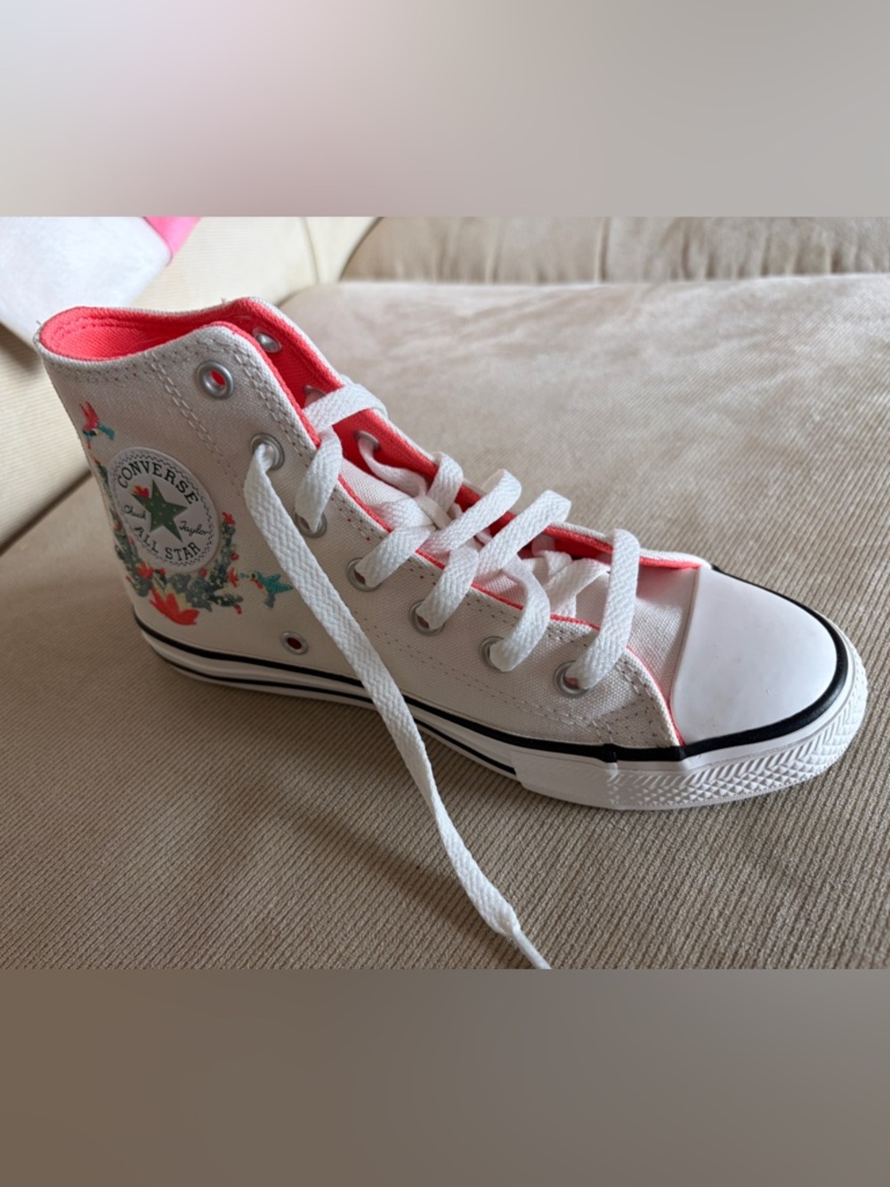Converse Kids White High Top Sneakers with Floral Detail